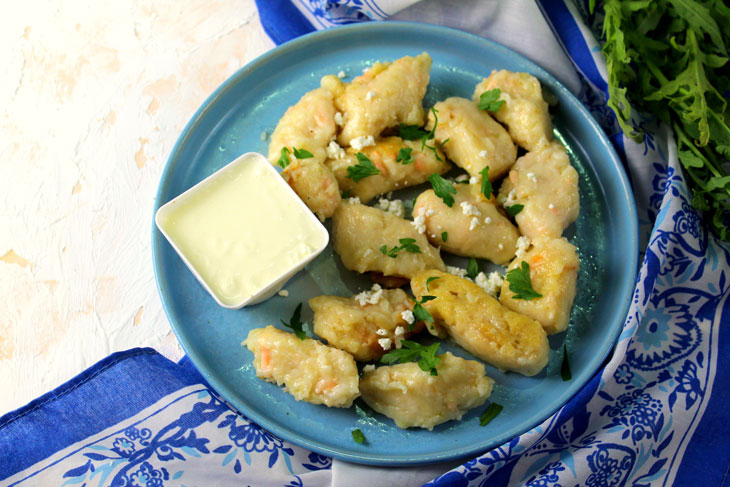 Potato gnocchi with salmon - very tender and tasty