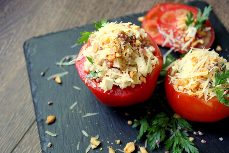 Stuffed tomatoes with couscous, cheese and nuts - a step by step recipe with a photo