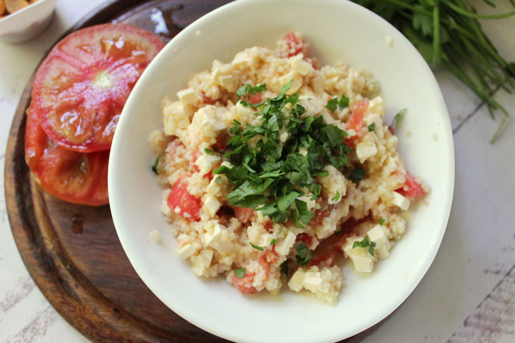 Stuffed tomatoes with couscous, cheese and nuts - a step by step recipe with a photo