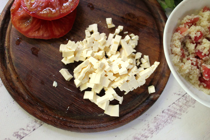 Stuffed tomatoes with couscous, cheese and nuts - a step by step recipe with a photo