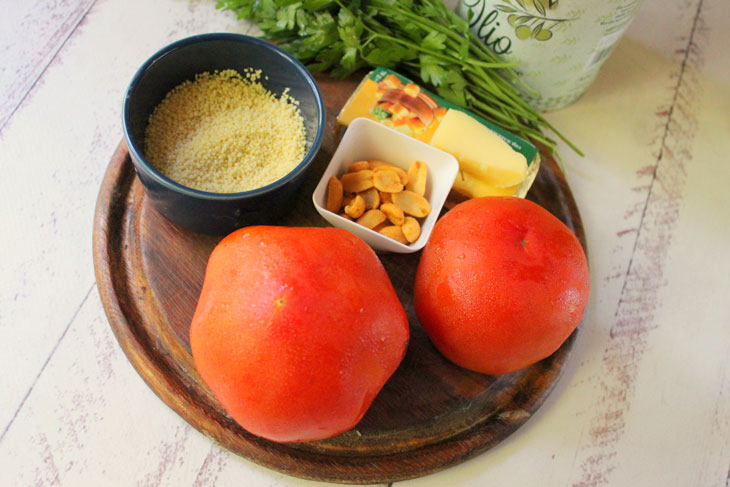 Stuffed tomatoes with couscous, cheese and nuts - a step by step recipe with a photo