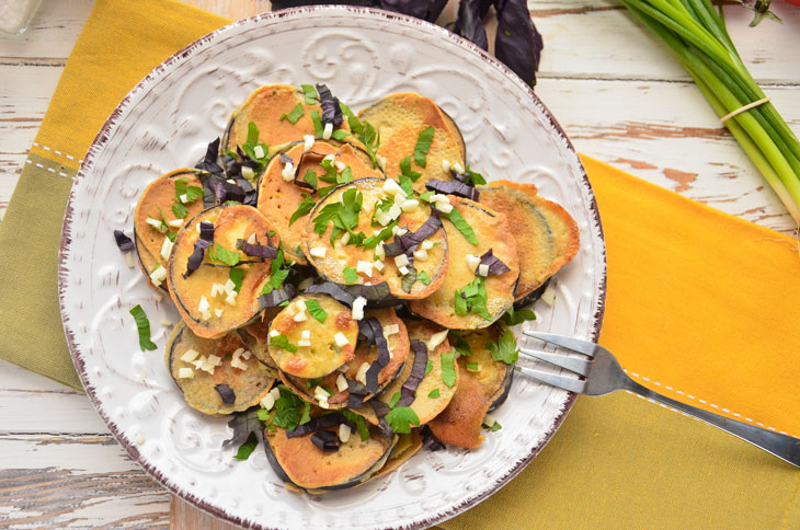 Fried eggplants in batter with basil - step by step recipe with photo