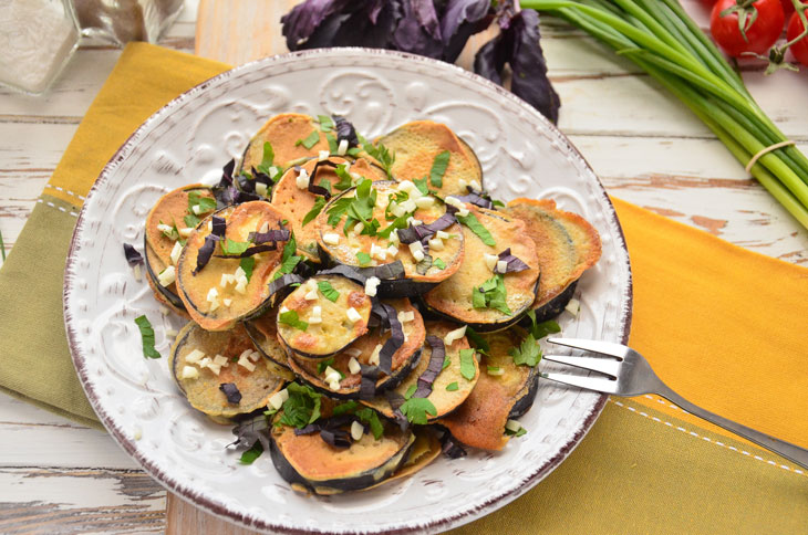 Fried eggplants in batter with basil - step by step recipe with photo