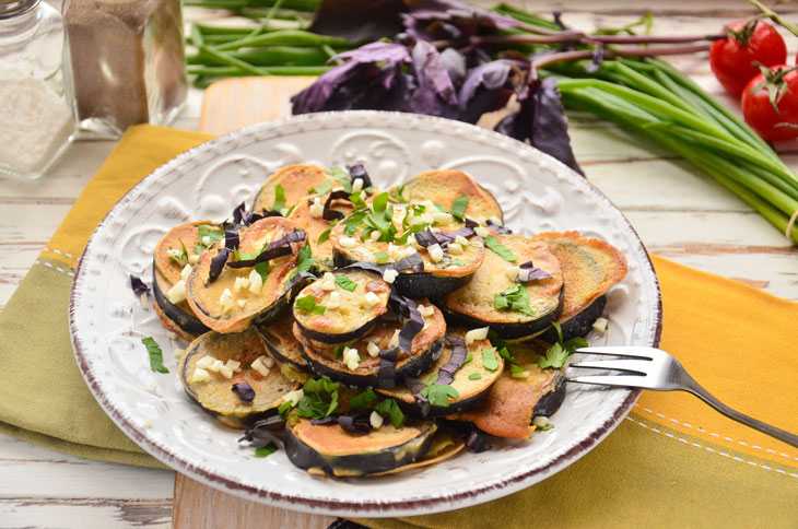 Fried eggplants in batter with basil - step by step recipe with photo