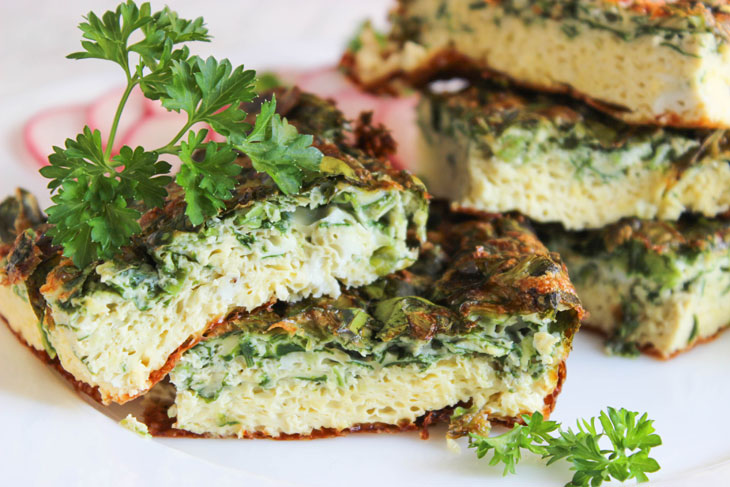Omelette with greens in the oven - lush, soft and juicy