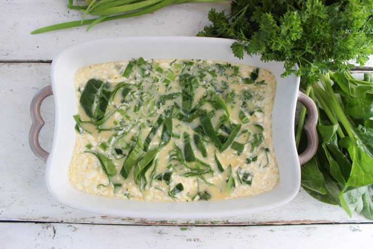 Omelette with greens in the oven - lush, soft and juicy