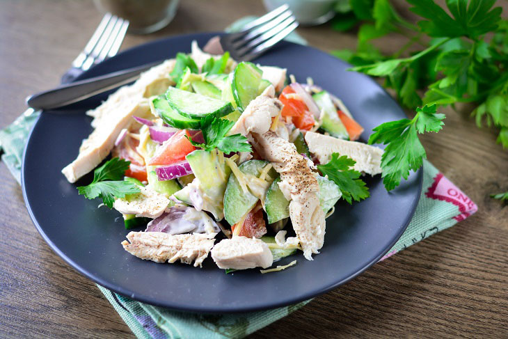 Salad "Elegy" with chicken - healthy, satisfying and tasty