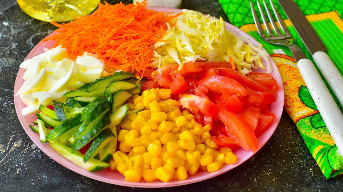 Salad “Rainbow” – beautiful, bright and low-calorie