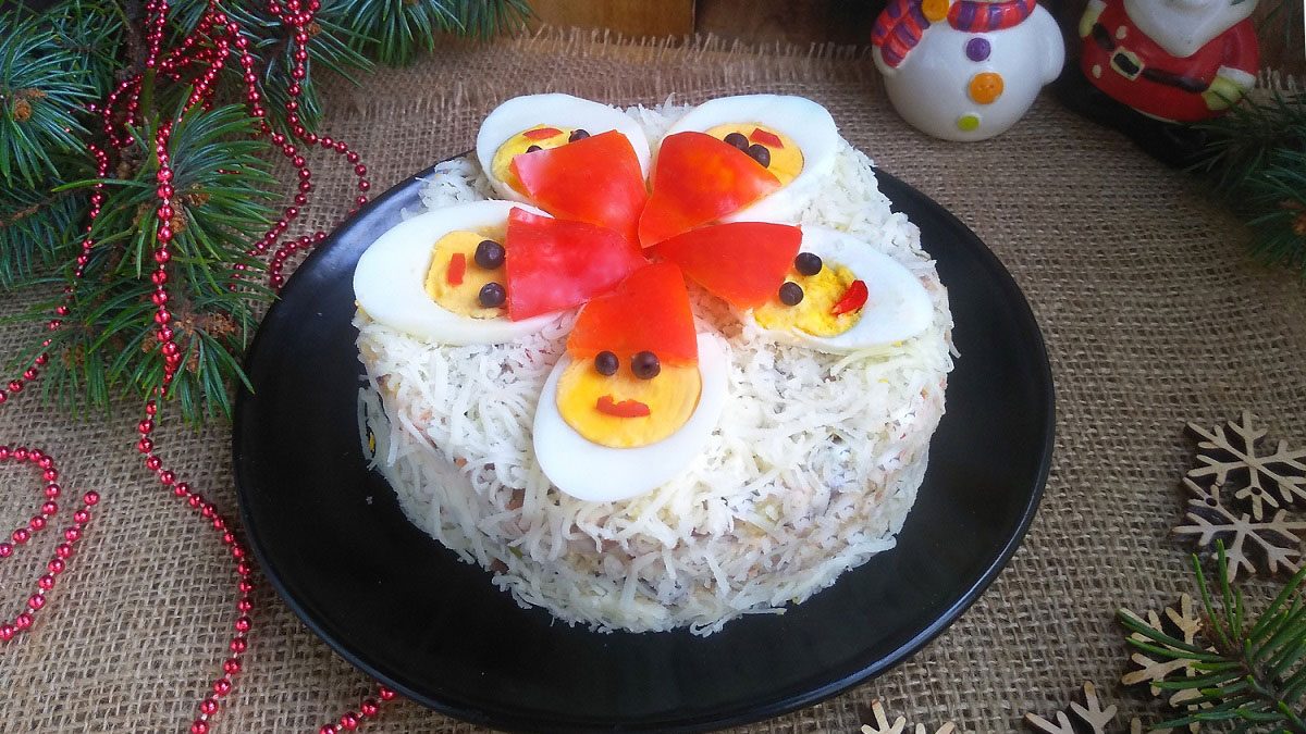 Salad “Santa Claus” – a festive recipe from available products