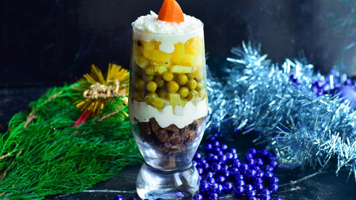 Salad “New Year’s candle” in a glass – bright and colorful