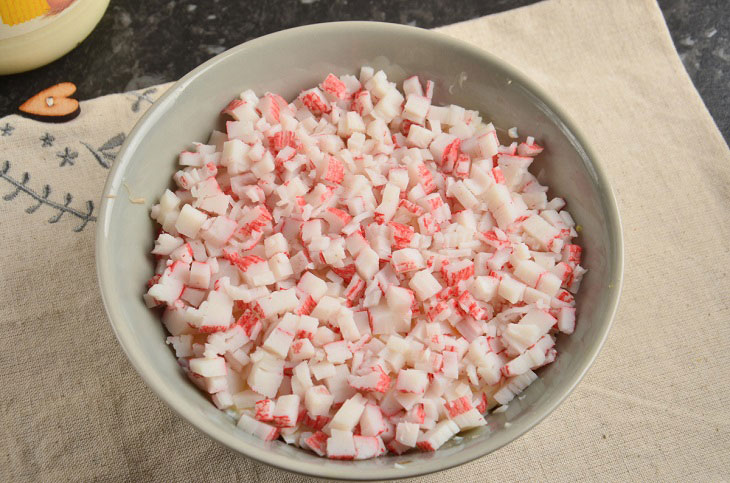 Salad "Aristocrat" with tuna and crab sticks - tender and juicy