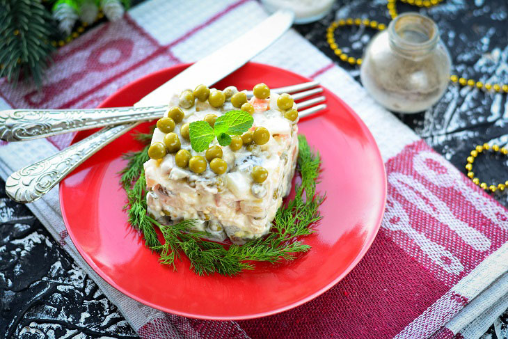 Salad "Olivier" with chicken - festive and tasty