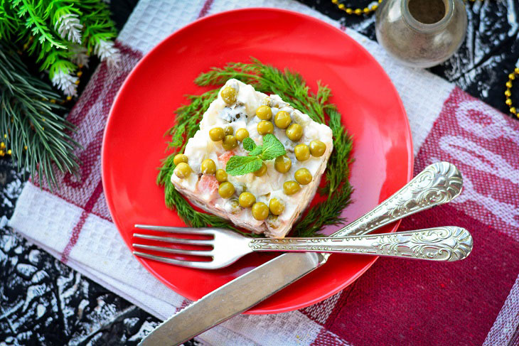 Salad "Olivier" with chicken - festive and tasty