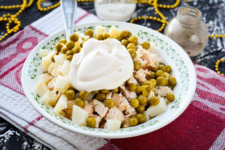 Salad "Olivier" with chicken - festive and tasty