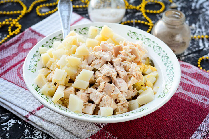 Salad "Olivier" with chicken - festive and tasty