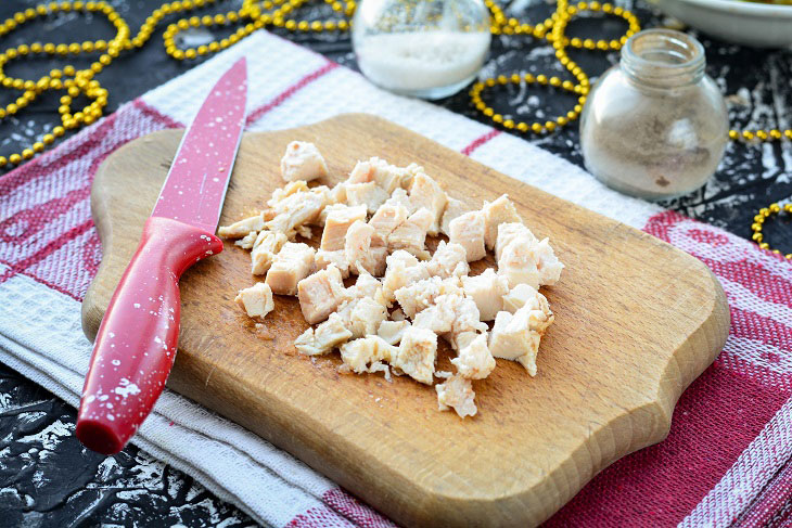 Salad "Olivier" with chicken - festive and tasty