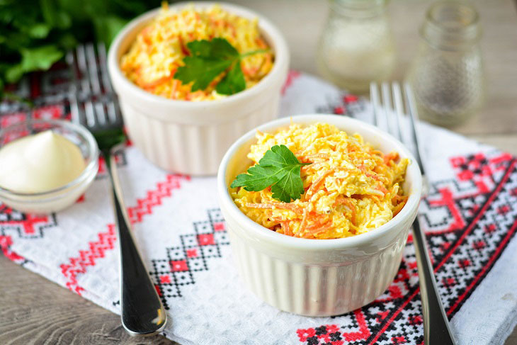 Salad "Posidelki" with Korean carrots - guests and relatives will appreciate your efforts