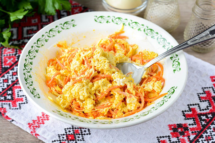 Salad "Posidelki" with Korean carrots - guests and relatives will appreciate your efforts