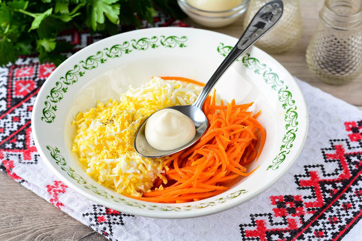 Salad "Posidelki" with Korean carrots - guests and relatives will appreciate your efforts