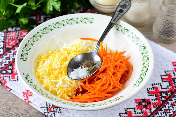 Salad "Posidelki" with Korean carrots - guests and relatives will appreciate your efforts
