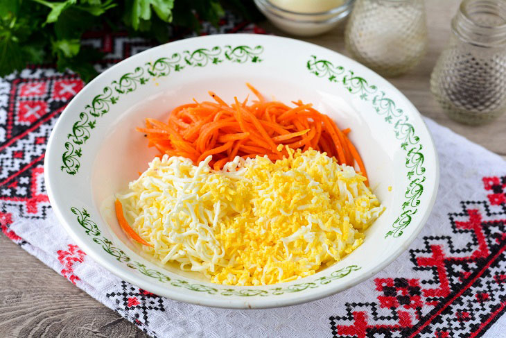 Salad "Posidelki" with Korean carrots - guests and relatives will appreciate your efforts