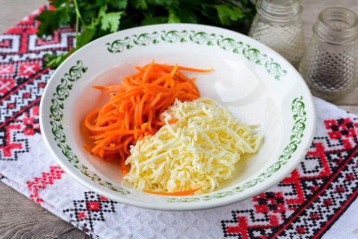 Salad "Posidelki" with Korean carrots - guests and relatives will appreciate your efforts