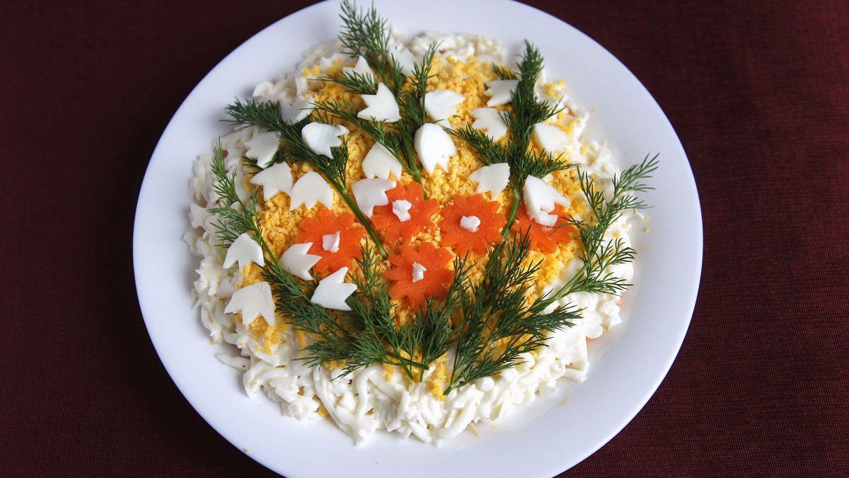 Beautiful festive salad “Bouquet of flowers”