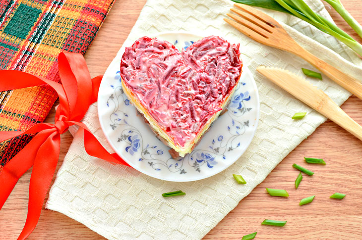 Herring under a fur coat for Valentine's Day - a special presentation and taste