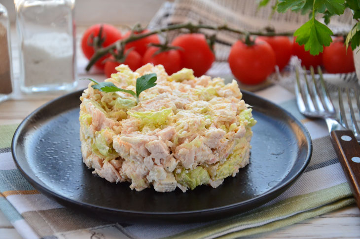 Salad "Snow White" with chicken and cheese - simple and tasty