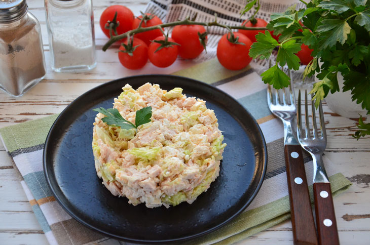 Salad "Snow White" with chicken and cheese - simple and tasty