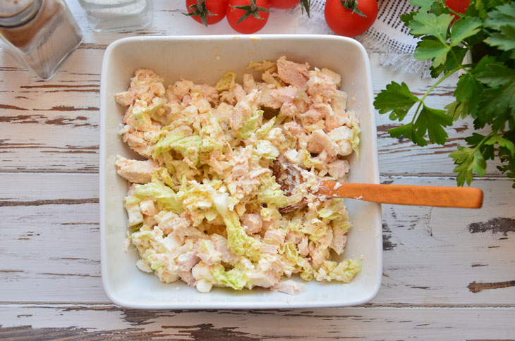 Salad "Snow White" with chicken and cheese - simple and tasty