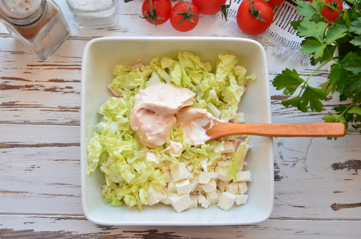 Salad "Snow White" with chicken and cheese - simple and tasty