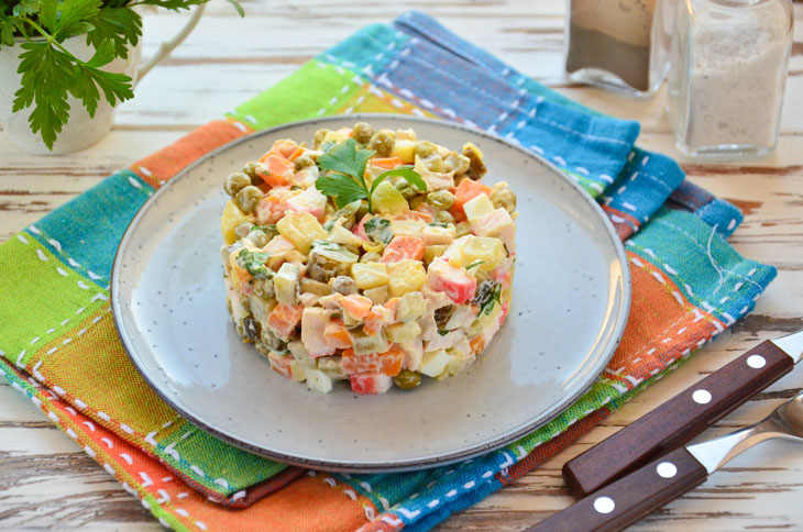 Salad "Capital" with chicken and crab sticks - simple and tasty