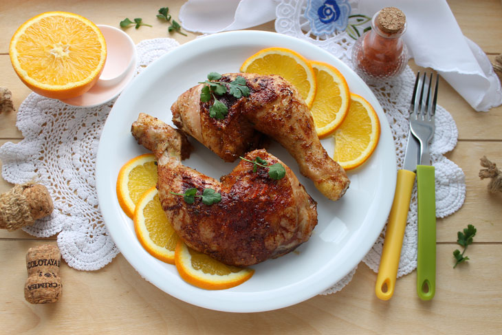 Chicken legs in orange-apricot glaze - a special taste and aroma