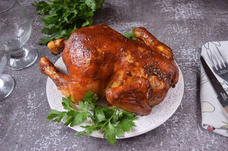 Chicken in the oven in barbecue sauce - very juicy, with a crispy crust