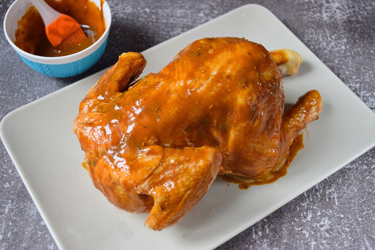 Chicken in the oven in barbecue sauce - very juicy, with a crispy crust