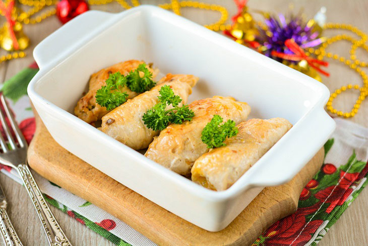 Chicken rolls with mushrooms - a delicious dish for the New Year's feast
