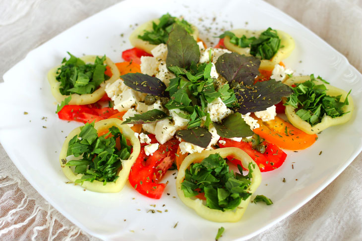 Vegetable salad with Adyghe cheese - a step by step recipe with a photo