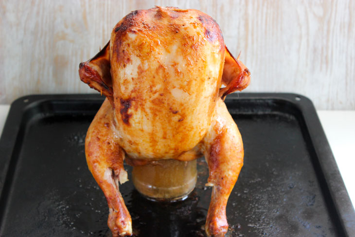 Chicken on a can of beer in the oven - a step by step recipe with a photo