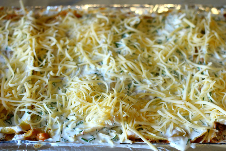 Lasagna with vegetables, chicken and mozzarella - very satisfying and tasty