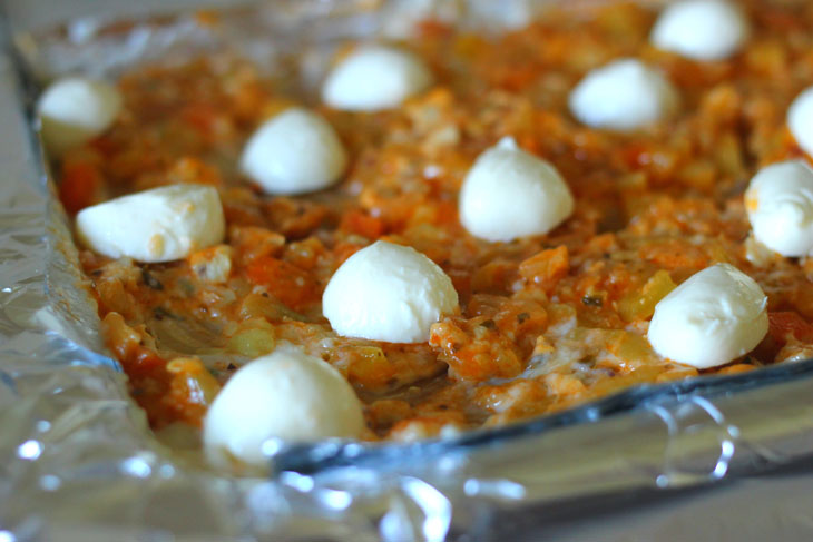 Lasagna with vegetables, chicken and mozzarella - very satisfying and tasty