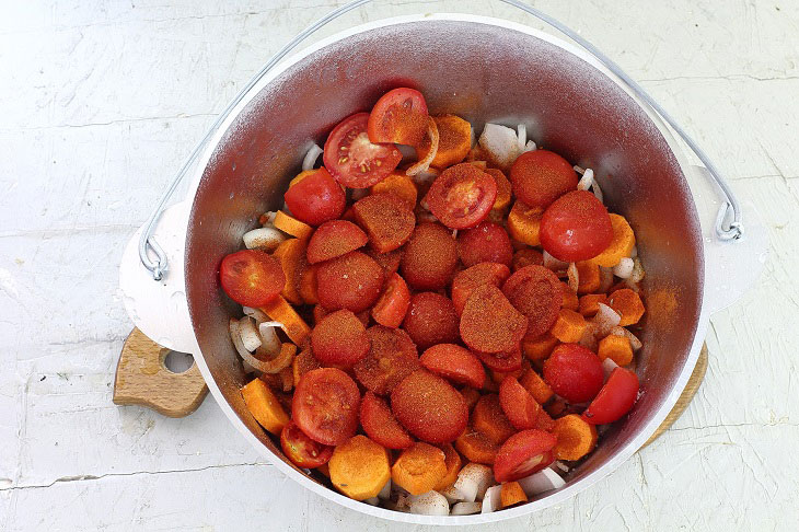 Basma in Uzbek in a cauldron (on the stove) - a hearty and tasty dish