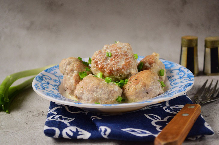 Meatballs in sour cream sauce in a pan - this is one of the easiest dishes