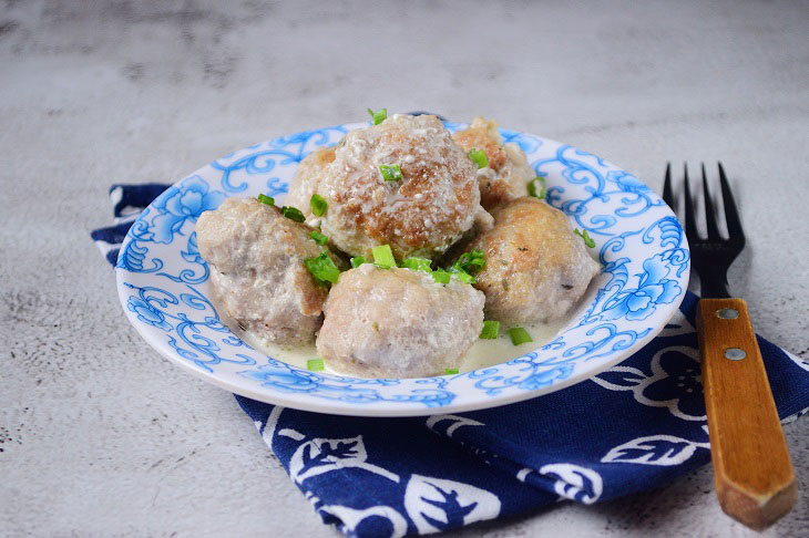 Meatballs in sour cream sauce in a pan - this is one of the easiest dishes