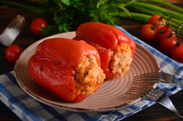 Bell peppers stuffed with minced chicken - a great dish at any time of the year