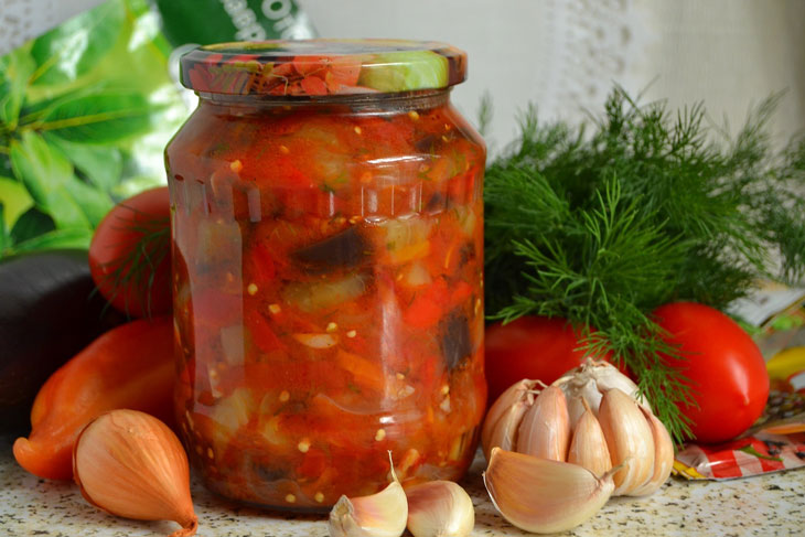 Eggplant stew with sweet pepper for the winter without sterilization