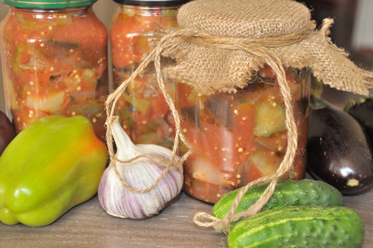 Eggplant and cucumber salad for the winter is a great option for a delicious preparation