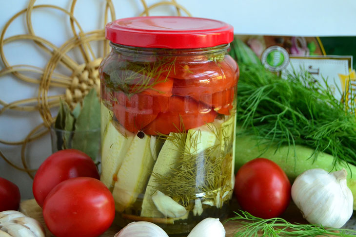 Delicious assortment of zucchini and tomatoes for the winter - a step by step recipe with a photo