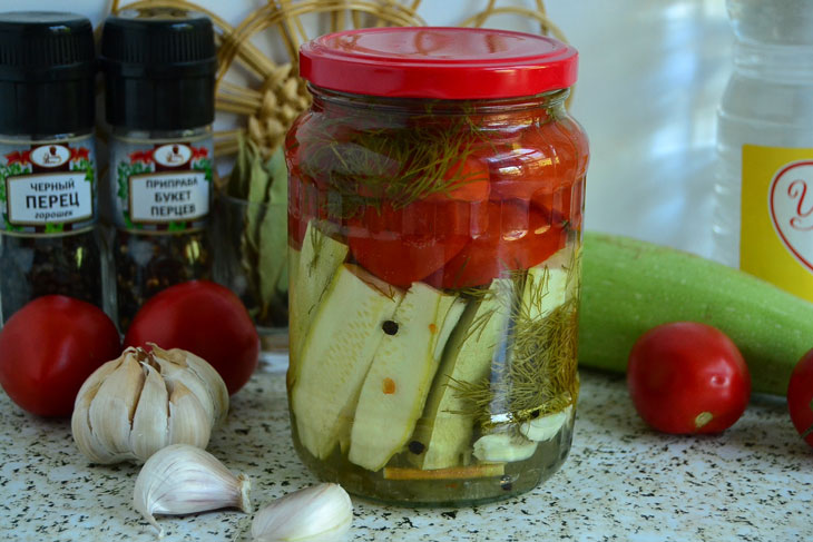 Delicious assortment of zucchini and tomatoes for the winter - a step by step recipe with a photo