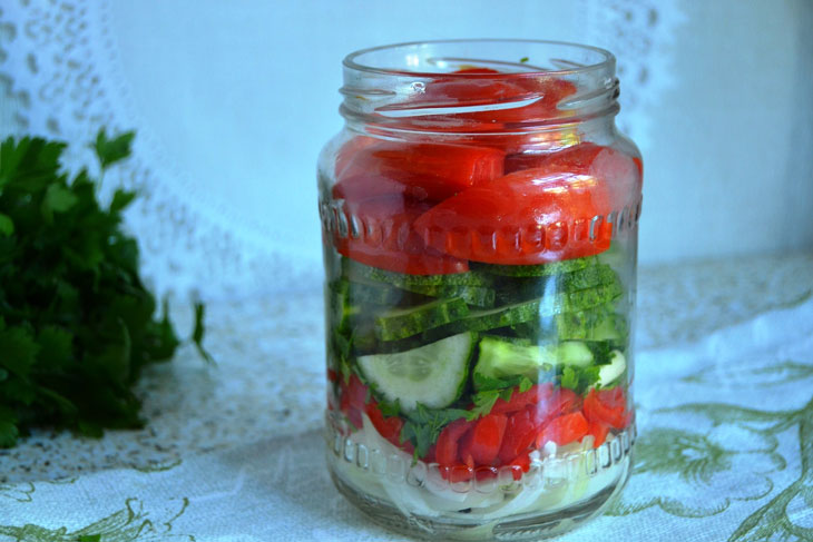 Layered salad of summer vegetables for the winter - an amazing preparation in taste and beauty